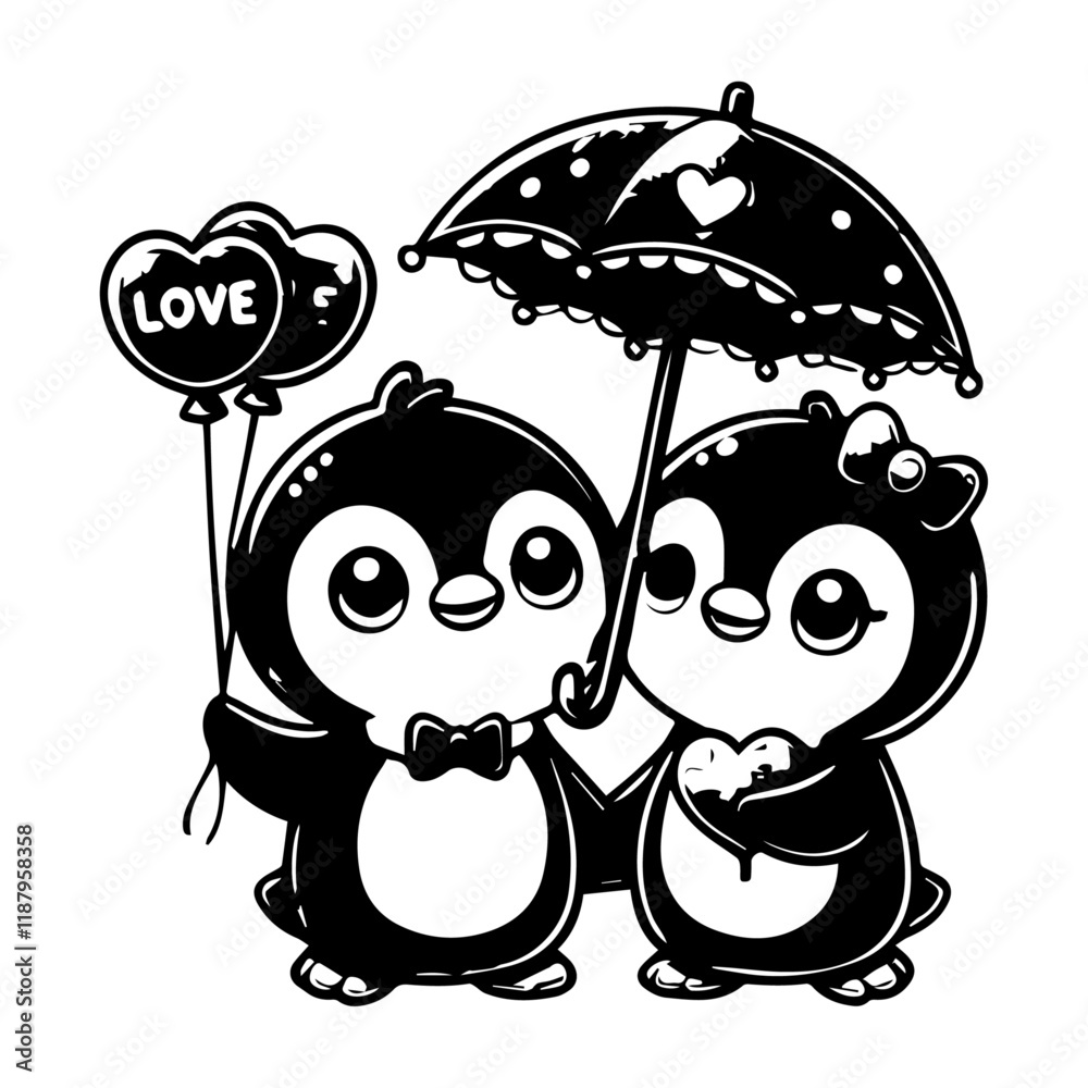 Obraz premium valentines day theme Cute cuple penguins 