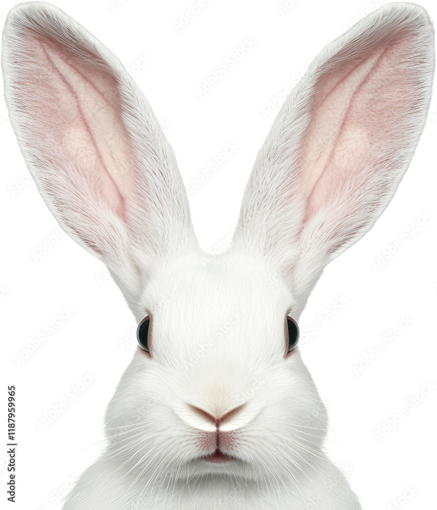Obraz premium A white rabbit with large ears and expressive eyes staring directly at the viewer.