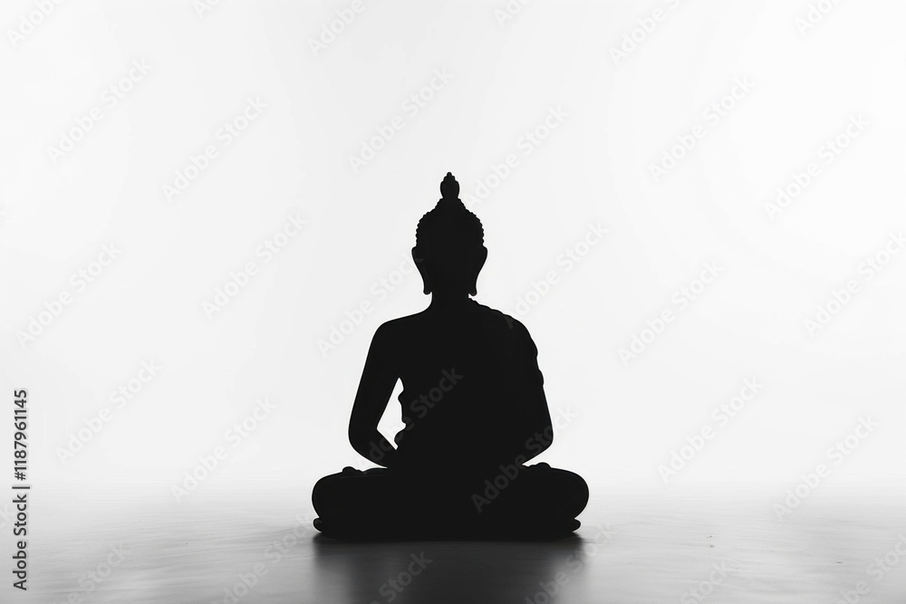 Serene silhouette of buddha in peaceful minimalist setting Serene silhouette of buddha in peaceful minimalist setting