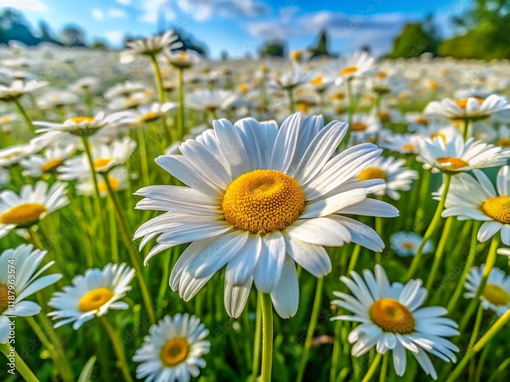 Serene White Daisy Field Macro Photography: Vast Meadow of Blooming Flowers Serene White Daisy Field Macro Photography: Vast Meadow of Blooming Flowers