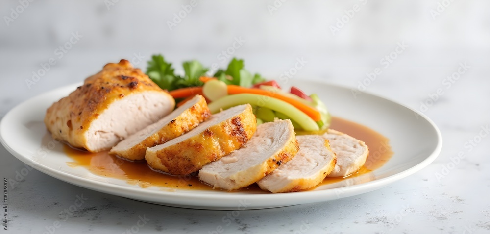 Melt-in-Your-Mouth Chicken Served on a White Plate with Gray Background