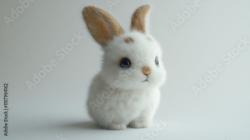 Cute bunny rabbit sitting studio portrait, white background, Easter photo