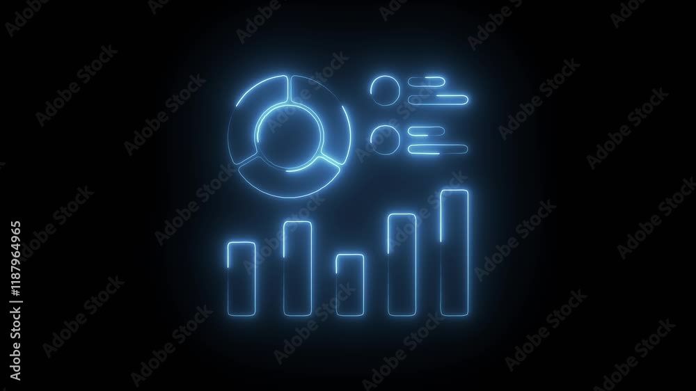 Glowing Neon Analysis Chart Icon, Data Visualization and Business Metrics Symbol, HD Video Motion Graphic Animation on Black Background Glowing Neon Analysis Chart Icon, Data Visualization and Business Metrics Symbol, HD Video Motion Graphic Animation on Black Background