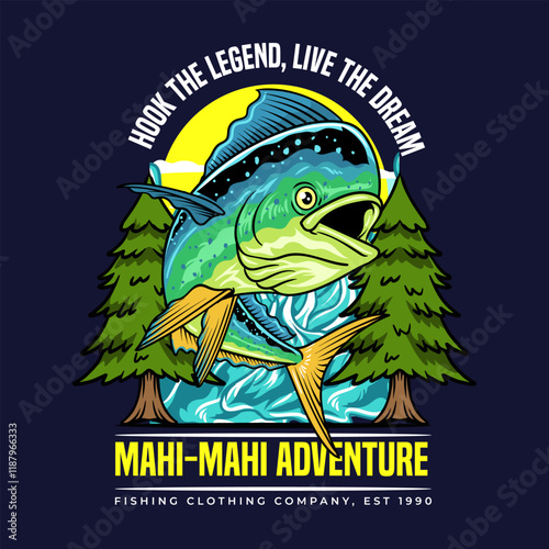 Mahi-mahi Fish Logotype in Colorful Vector Cartoon Illustration for sticker badge emblem t-shirt banner invitation