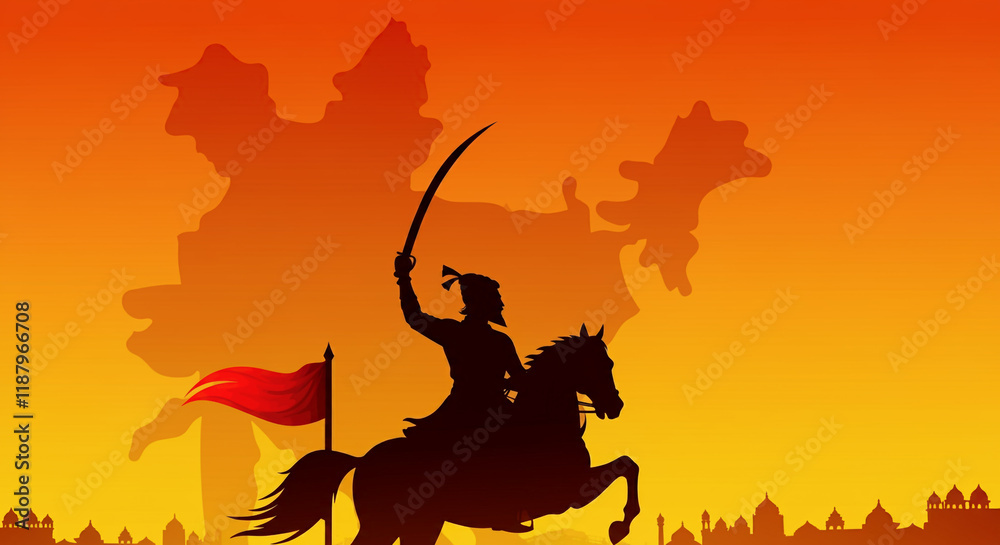Dynamic Silhouette of Shivaji Maharaj Leading with a Sword