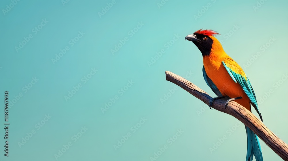 Obraz premium Vibrant Orange and Blue Bird Perched on Branch