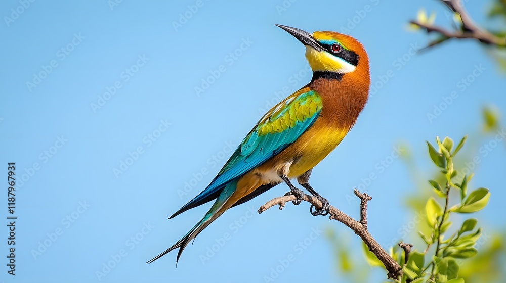 Obraz premium Vibrant Rainbow Bee Eater Perched on Branch