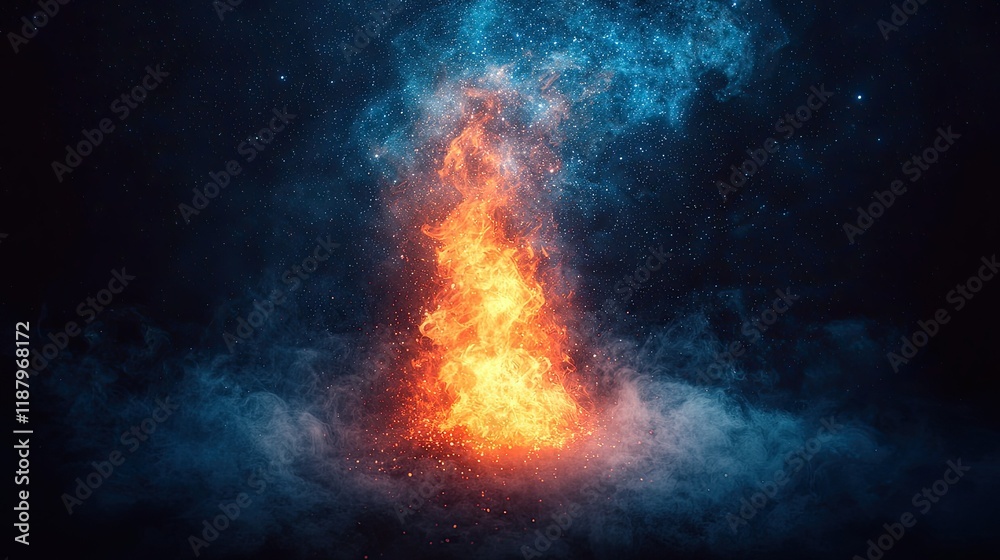 Fototapeta premium Fiery Inferno Against a Starry Night Sky Background