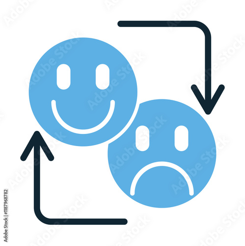 Bipolar Disorder Icon Vector Set, Flat Design Illustrations Depicting Mood Swings, Emotional Highs and Lows, Brain Health, and Mental Wellness for Therapy, Psychology