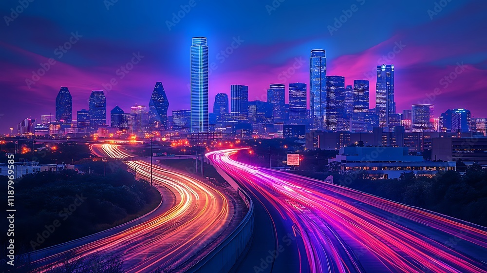 Vibrant city lights at dusk houston texas urban landscape photography