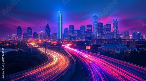 Obraz na płótnie Vibrant city lights at dusk houston texas urban landscape photography w salonie