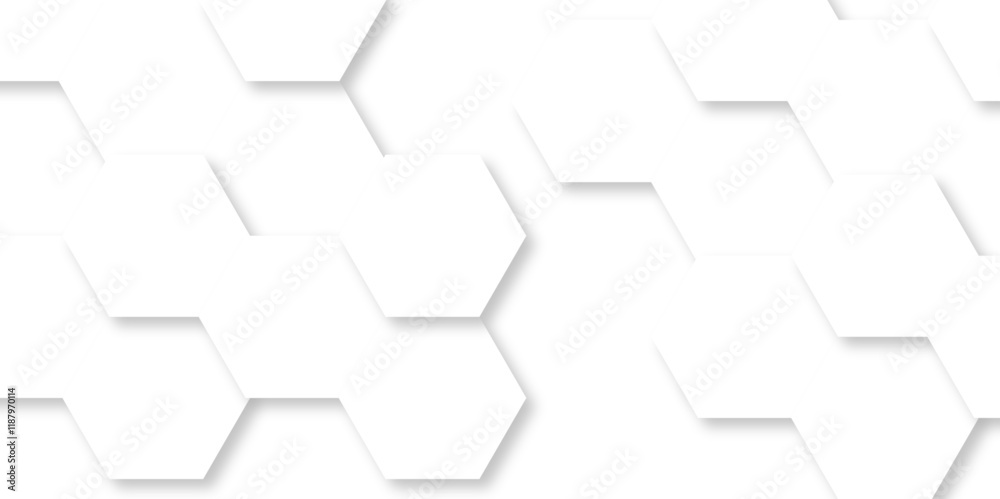 Seamless creative geometric Pattern of white hexagon white abstract hexagon wallpaper or background. 3D Futuristic abstract honeycomb mosaic white background. white hexagon geometric texture.