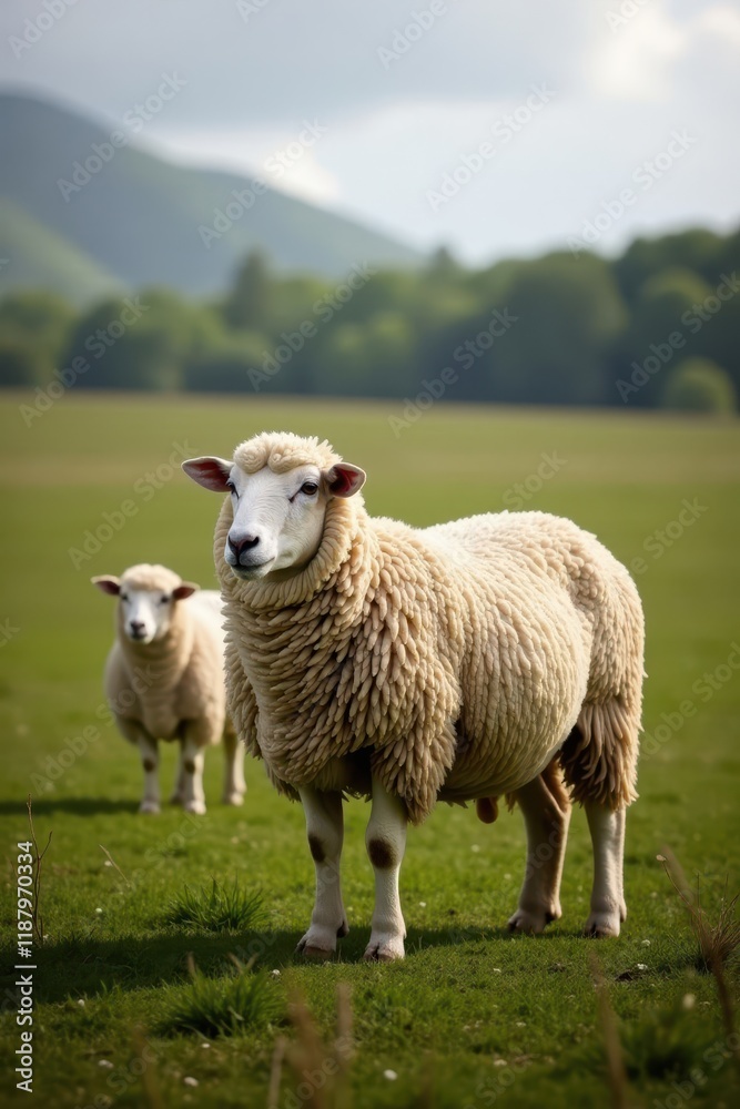 Flock of Shetland Sheep standing upright from profile, blue merle, shetland breed Flock of Shetland Sheep standing upright from profile, blue merle, shetland breed
