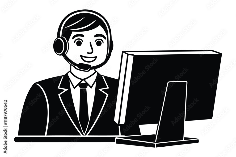 A customer support agent in cheerful expression vector style silhouette.eps A customer support agent in cheerful expression vector style silhouette.eps