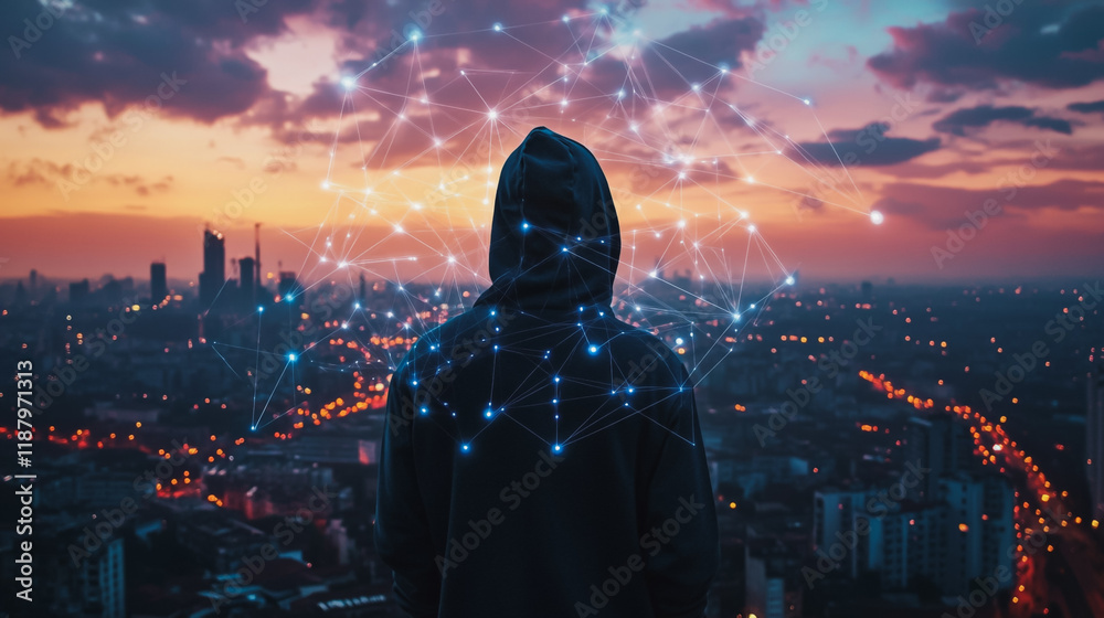 Hacker are planning to hack and attack networks and cyber security systems. Smart digital city with connection cyber security network reciprocity over the cityscape . Hacker are planning to hack and attack networks and cyber security systems. Smart digital city with connection cyber security network reciprocity over the cityscape .