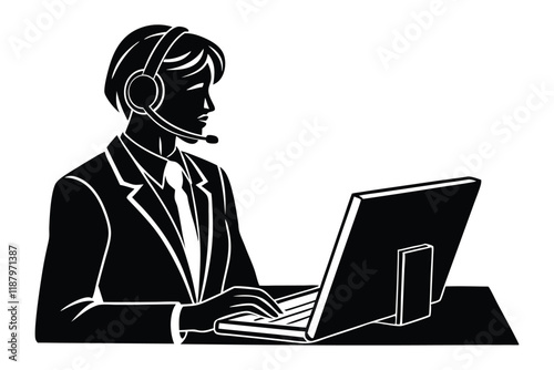 Side view of a call center agent vector style silhouette