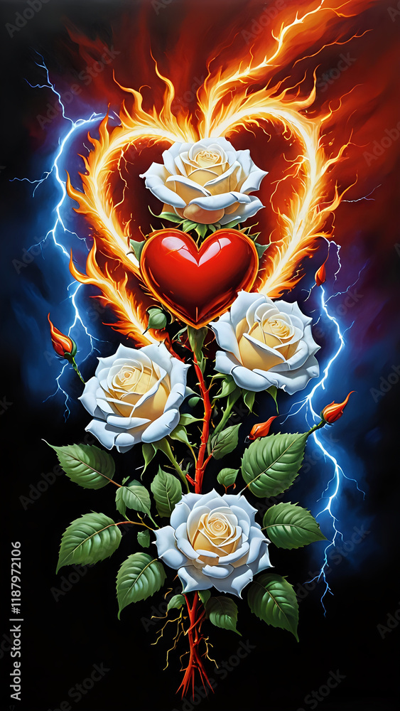 Naklejka premium Abstraktion Rose und das feurige Herz 9х16. Hintergrund für das Design 2.