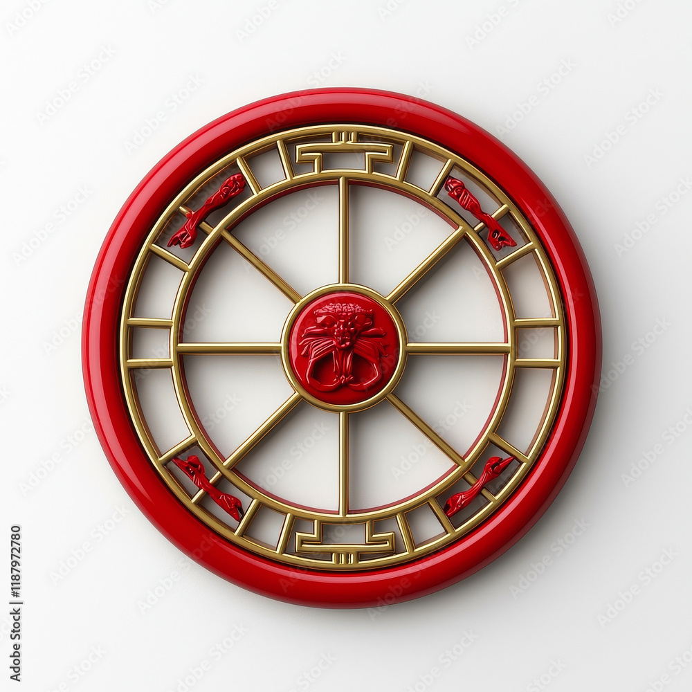 Elegant Red and Gold Wheel: A Symbol of Fortune and Balance Elegant Red and Gold Wheel: A Symbol of Fortune and Balance