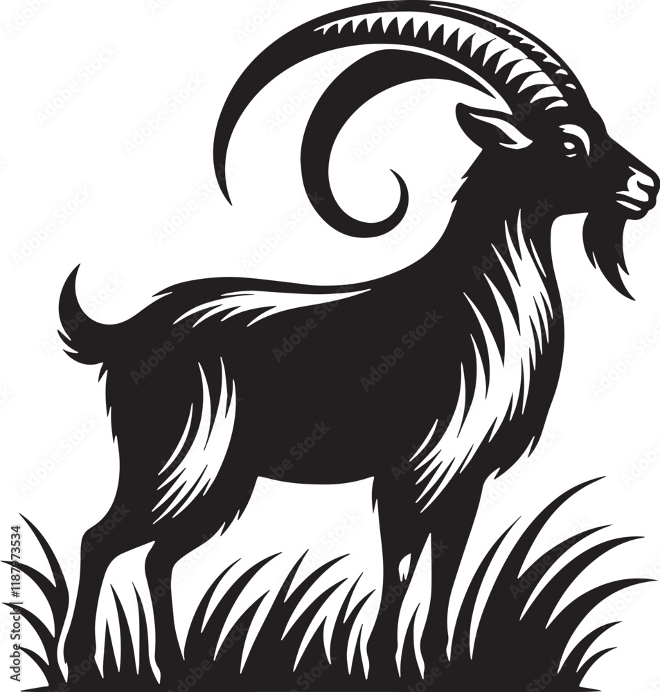 Goat Silhouette line art vector illustration on white background Goat Silhouette line art vector illustration on white background