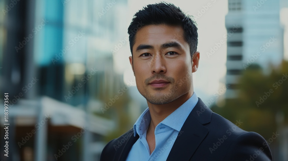 Confident asian young adult male in urban setting Confident asian young adult male in urban setting