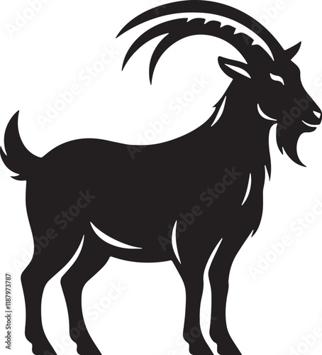 Goat Silhouette line art vector illustration on white background