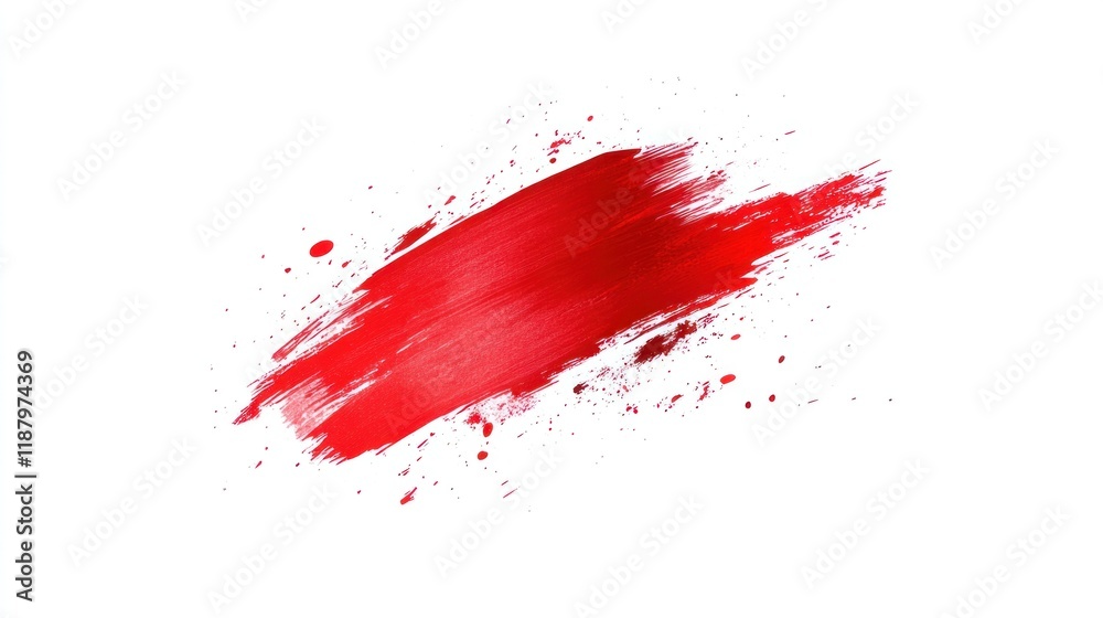 Red paint stroke with splatters on white background for creative use Red paint stroke with splatters on white background for creative use