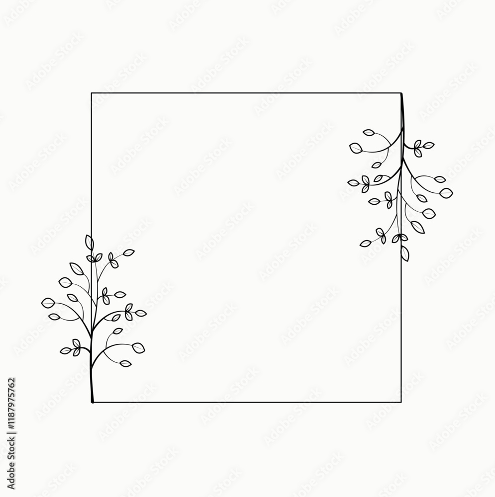Fototapeta premium Elegant floral frame. Logo template in minimal linear style.Botanical trendy vector illustration for labels, branding business identity, wedding invitation, fashion, beauty industry