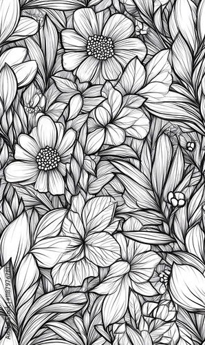Wallpaper Mural Creative Seamless Pattern 2D Doodle Floral Illustrations for wallpaper, card, tile. Torontodigital.ca