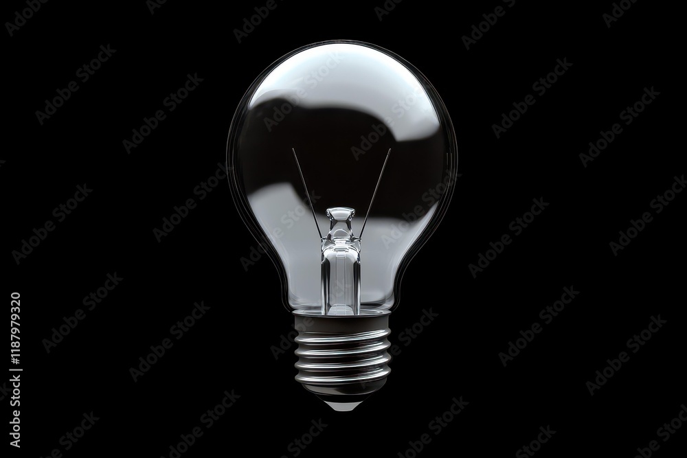 Unique close-up view of a clear light bulb illuminated against a black background showcasing design details and reflections Unique close-up view of a clear light bulb illuminated against a black background showcasing design details and reflections