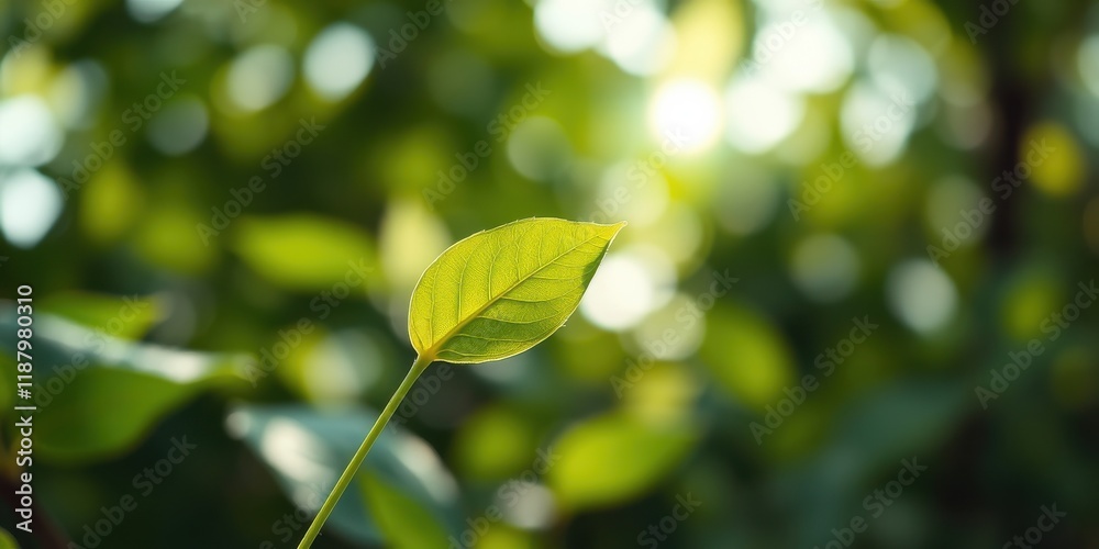 Obraz premium A single leaf illuminated by the sun's rays, showcasing the delicate detail and vibrant green hue of nature's beauty