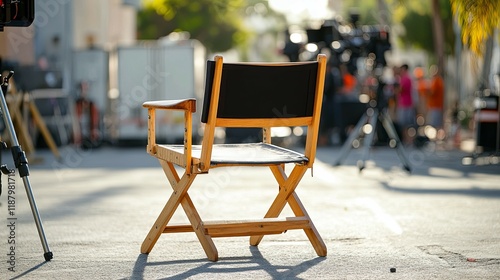Director's Wooden Chair: A Film Set's Serene Backdrop