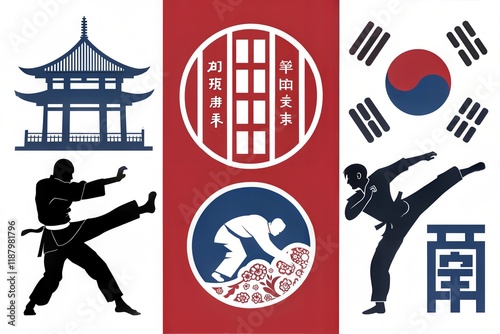 Taekwondo. Karate.Jujitsu.Design for t shirt print.Sport.Fighting.Plotter laser cutting.Vinyl wall sticker decal.Cut file. photo