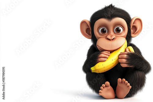 Adorable Chimpanzee Enjoying a Yummy Banana Treat!