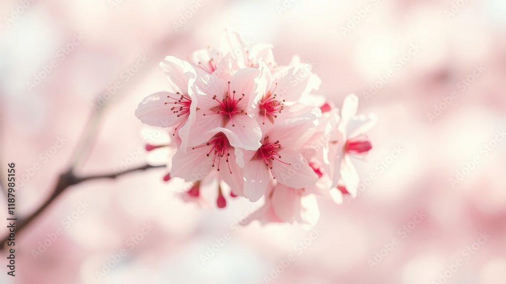Delicate pink blossoms on a branch, soft focus background, showcasing the beauty of nature's delicate blooms Delicate pink blossoms on a branch, soft focus background, showcasing the beauty of nature's delicate blooms