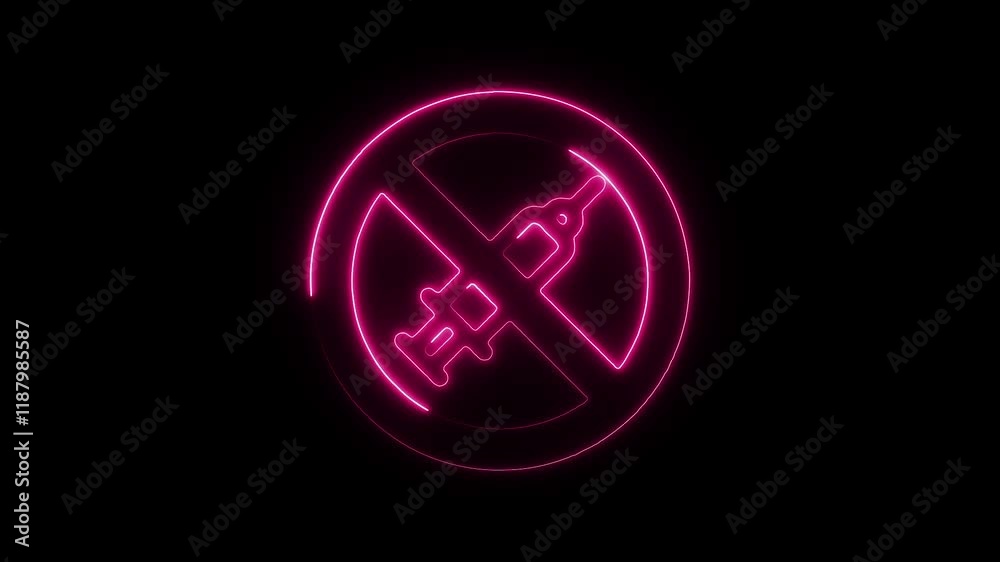 Glowing Neon No Drugs Icon, Anti-Drug and Health Awareness Symbol, HD Video Motion Graphic Animation on Black Background Glowing Neon No Drugs Icon, Anti-Drug and Health Awareness Symbol, HD Video Motion Graphic Animation on Black Background