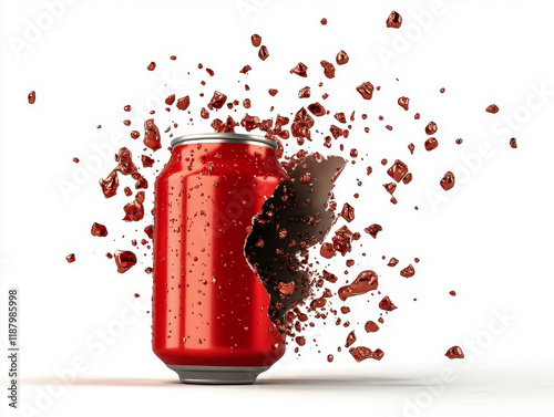 Red Soda Can Exploding: A fizzy, dynamic burst of energy!