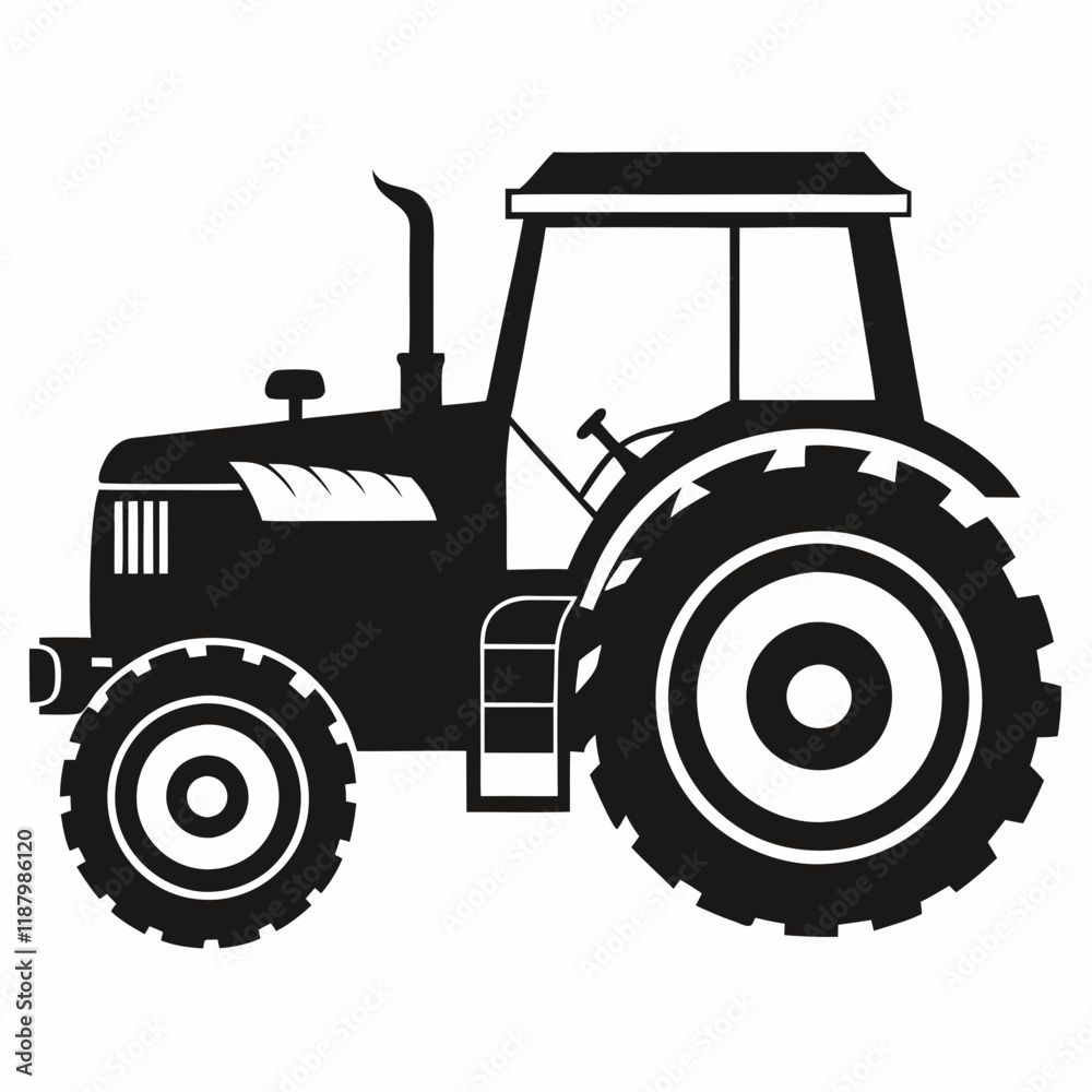 Obraz premium Simple Black and White Illustration of a Tractor