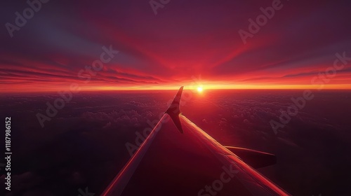 Crimson Sunset from 30,000 Feet: An Aerial Masterpiece photo