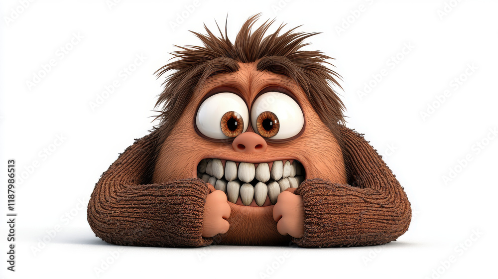 Fototapeta premium Furry Creature's Anxious Grin: A 3D Render