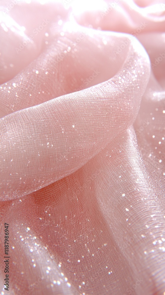 Fototapeta premium Shimmering pink fabric draped, light backdrop.