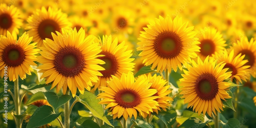 A field of vibrant yellow sunflowers basking in the sunlight, their golden petals reaching for the sky, a breathtaking display of nature's beauty A field of vibrant yellow sunflowers basking in the sunlight, their golden petals reaching for the sky, a breathtaking display of nature's beauty