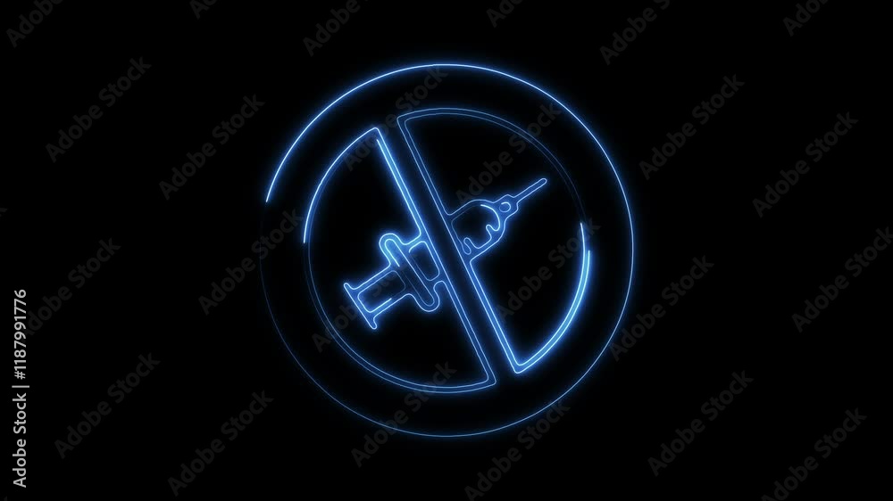 Glowing Neon No Syringe Icon, Anti-Drug and Health Safety Symbol, HD Video Motion Graphic Animation on Black Background Glowing Neon No Syringe Icon, Anti-Drug and Health Safety Symbol, HD Video Motion Graphic Animation on Black Background