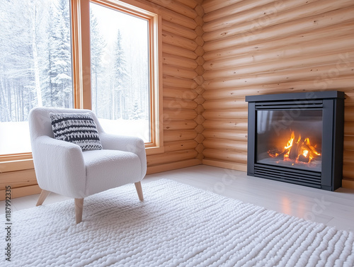 Comfortable Winter Cabin with Log Walls, Second Scene photo