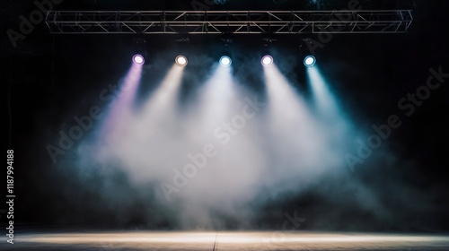 Dramatic Stage Lighting  Empty Stage  Spotlights  Smoke  Concert  Show  Performance  Theat photo