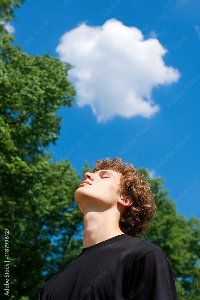 Teenager looking up, summer sky, trees, freedom, outdoor portrait Teenager looking up, summer sky, trees, freedom, outdoor portrait