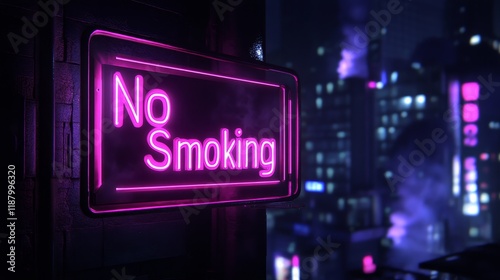 Vibrant Neon No Smoking Sign in Urban Night Scene photo