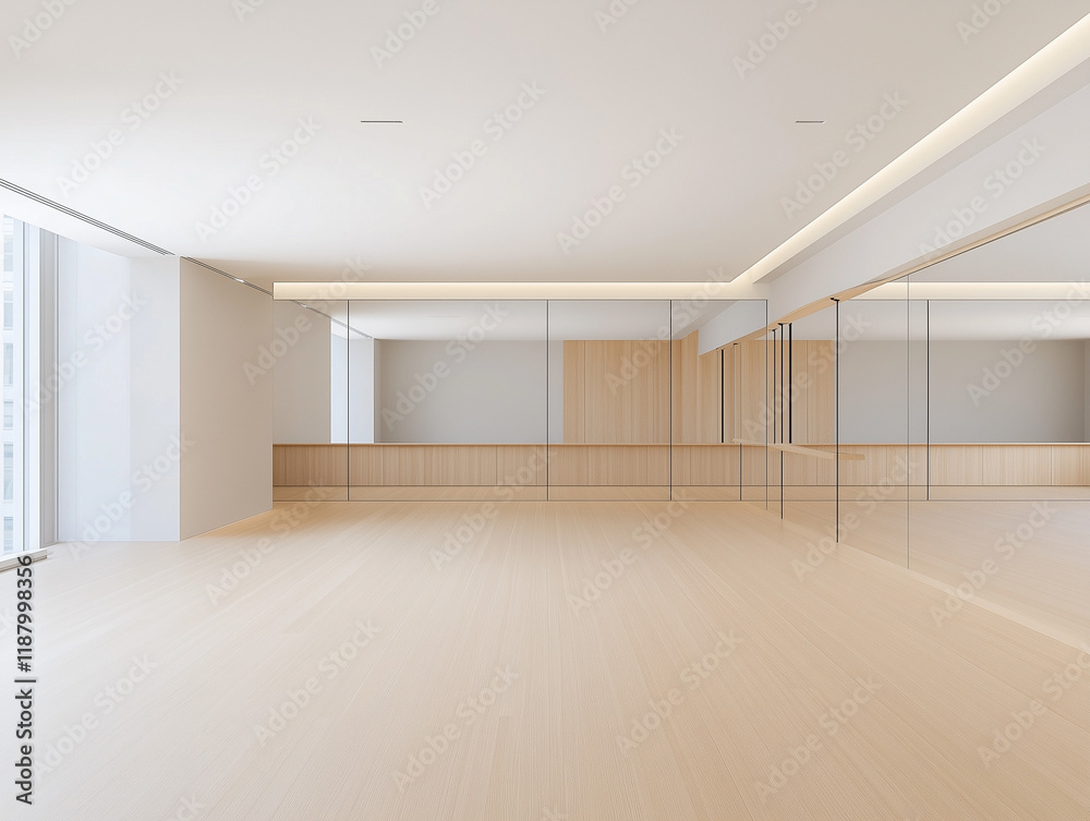 Obraz premium Dynamic Dance Studio with Mirrored Walls and Ballet Barre