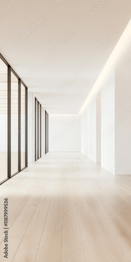 Fototapeta premium Spacious modern interior with large windows and natural light enhancing the minimalist design
