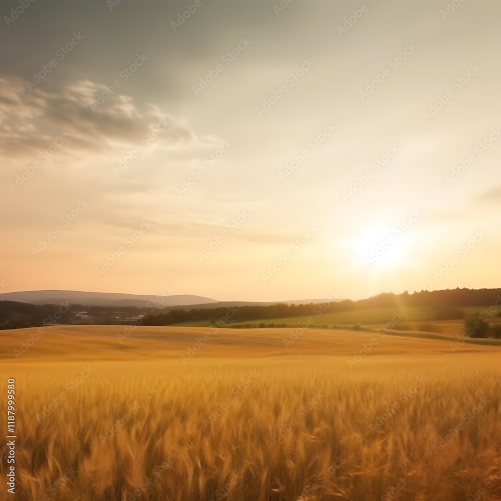 Golden Wheat Field Sunset Landscape Scene Golden Wheat Field Sunset Landscape Scene