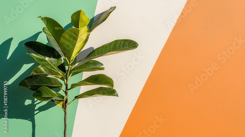 Vibrant plant display against colorful wall indoor setup nature modern aesthetic close-up home decor inspiration photo